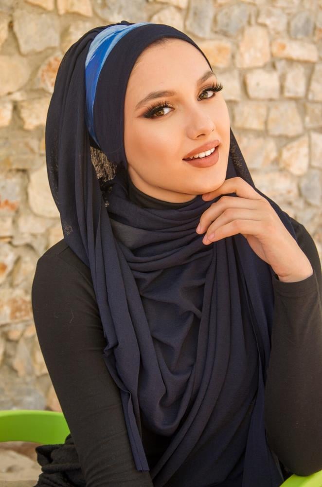 Ebruli Kelebek Model Büzgülü Bone Şal