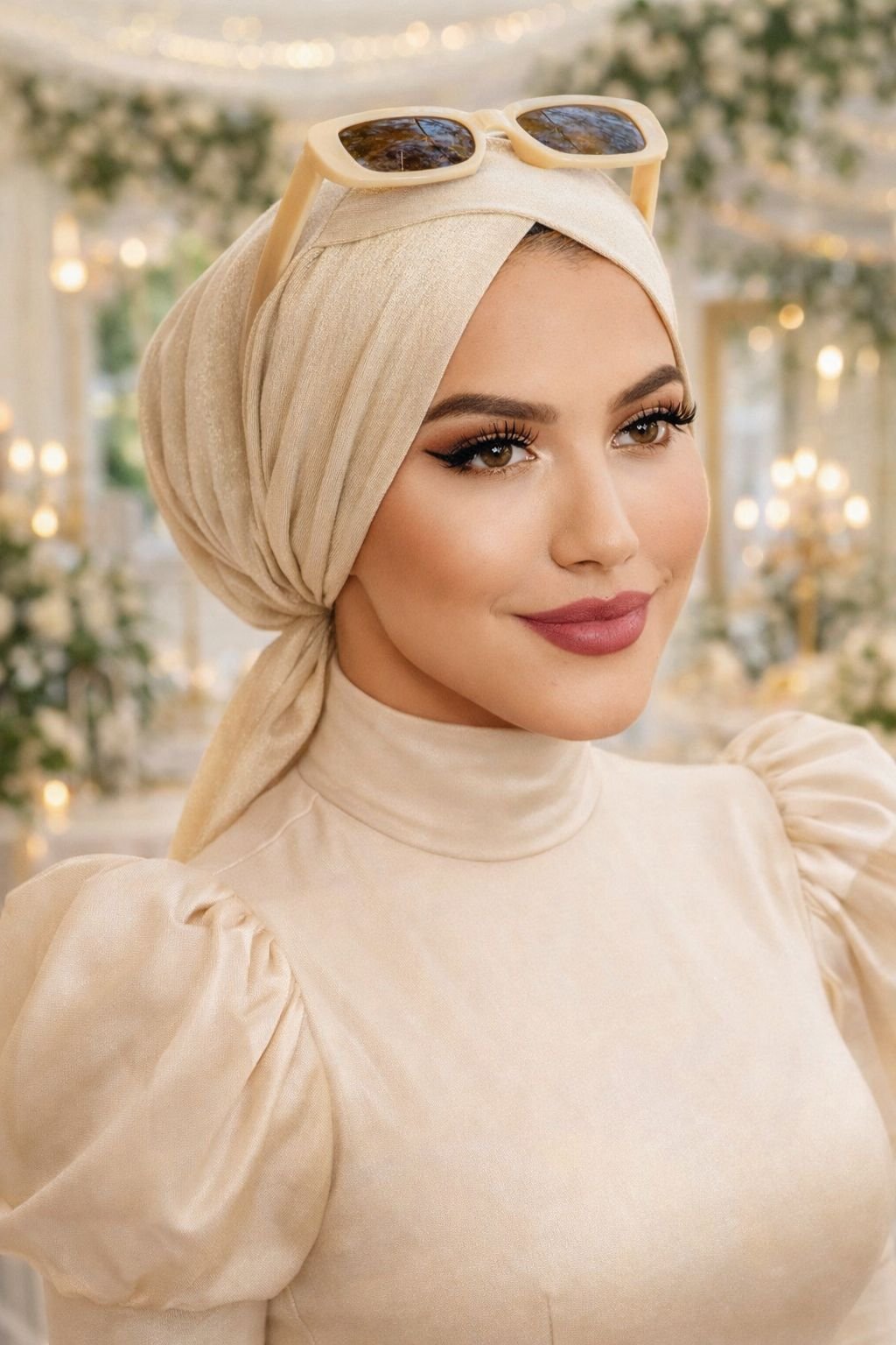 Ekru Işıltılı Çapraz Bone