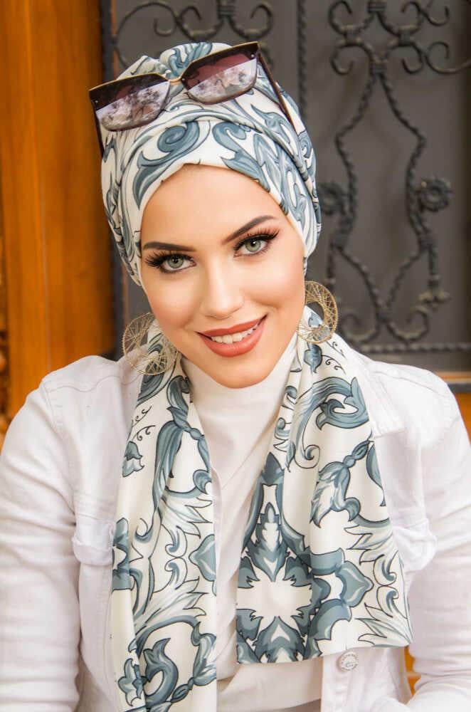 Füme Etnik Desenli Atkılı Bone