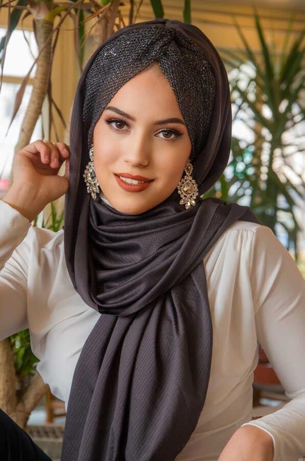 Füme Işıltılı Desen Burgu Hazır Şal