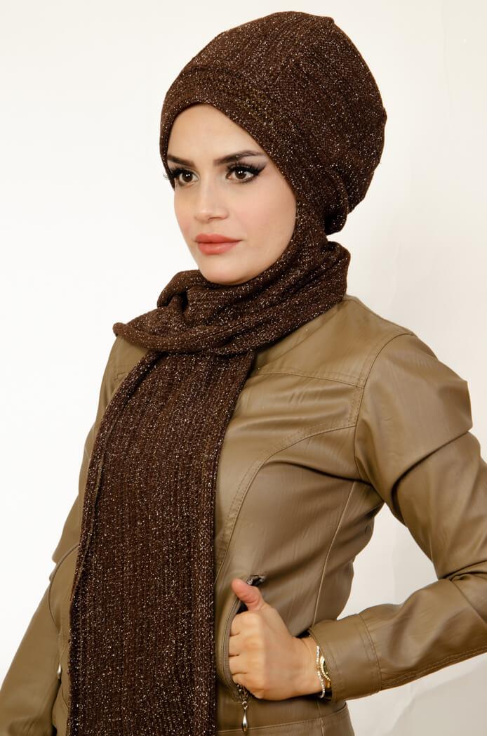 Füme Mürdüm Etnik Desen Şapkalı Bone