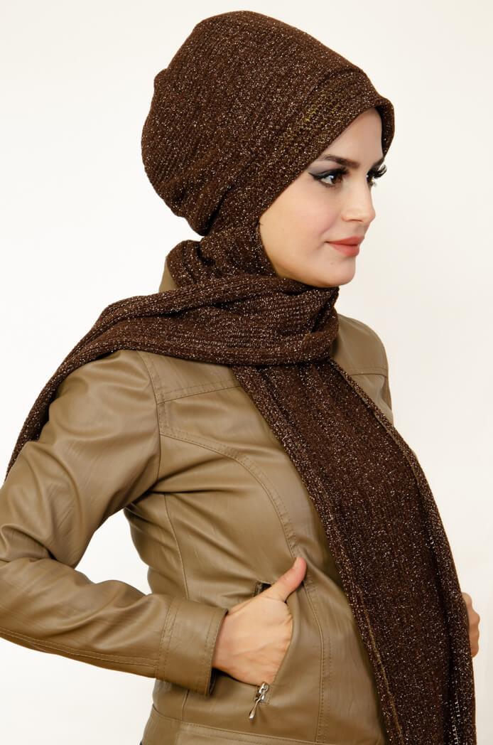 Füme Mürdüm Etnik Desen Şapkalı Bone