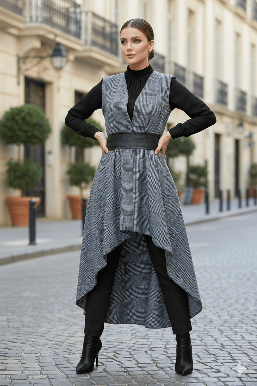 Füme Siyah Kareli Yelek