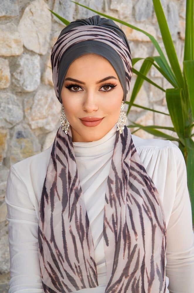 Füme Zebra Fularlı Bone