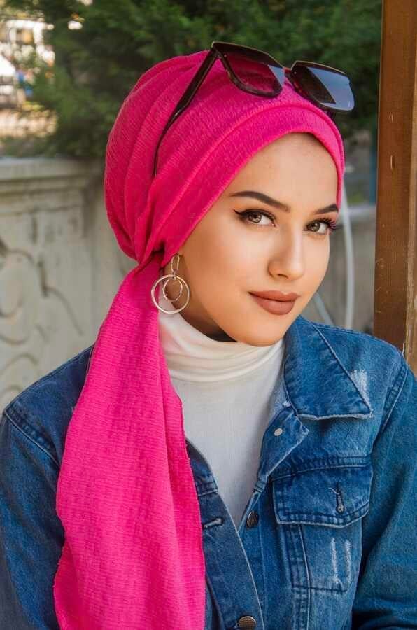 Fuşya Krinkıl Atkılı Bone