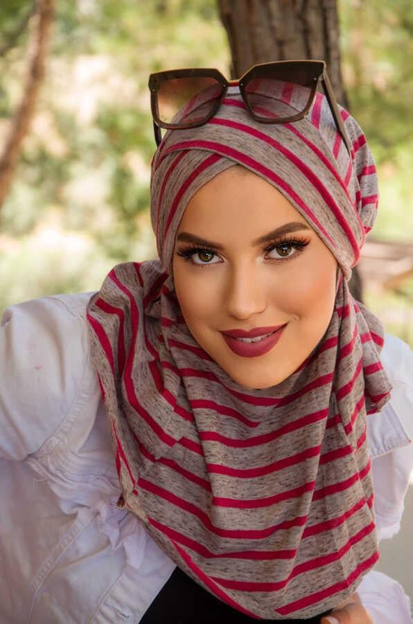 Gri Bordo Desenli Çapraz Bantı Medium Size - Hazır Şal