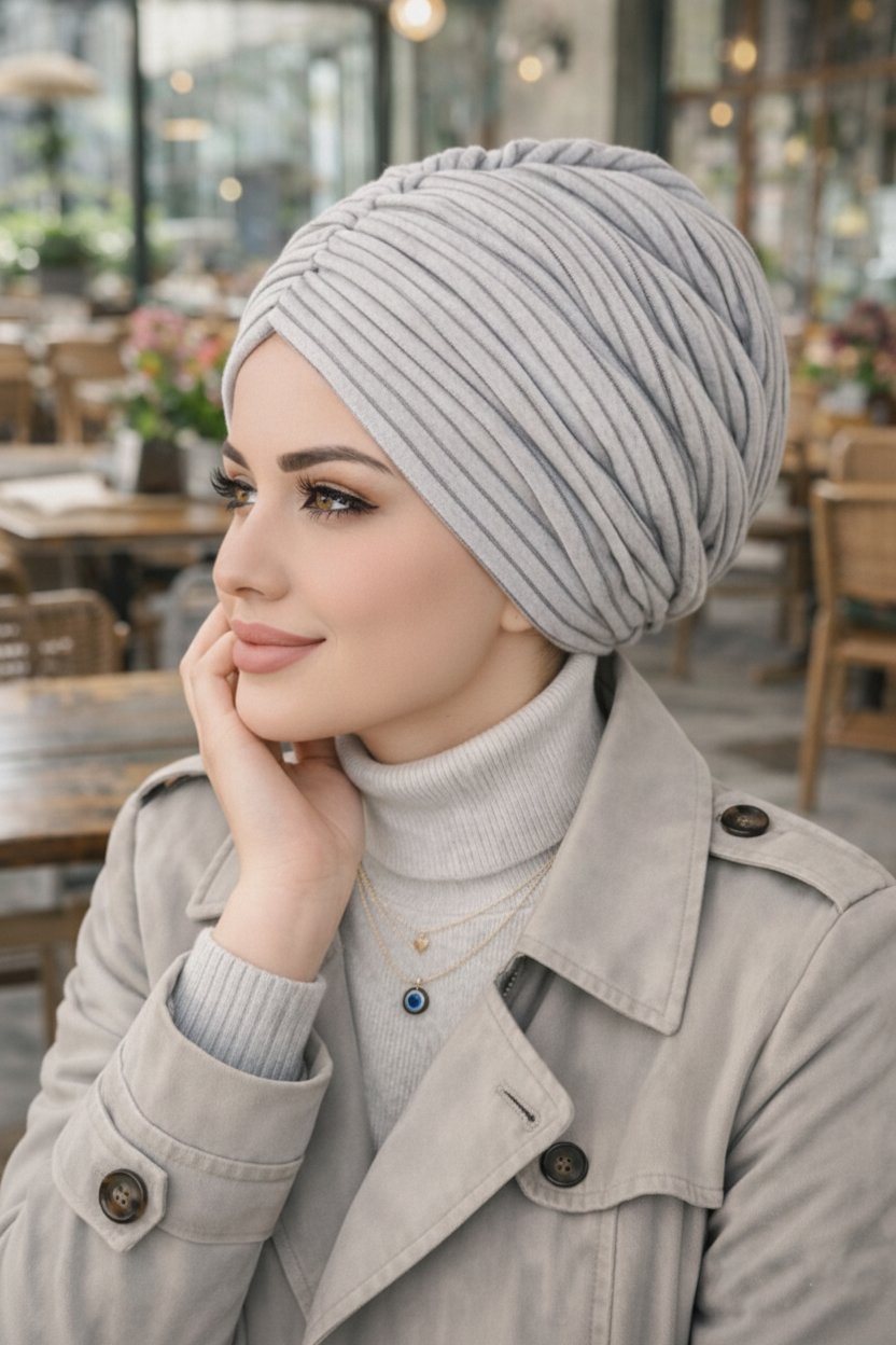 Gri Çizgili Büzgülü Salaş Bone