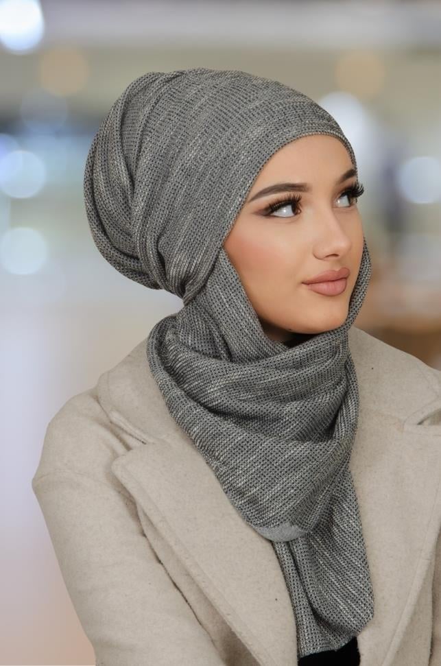 Gri Desen Kelebek Bone Şal