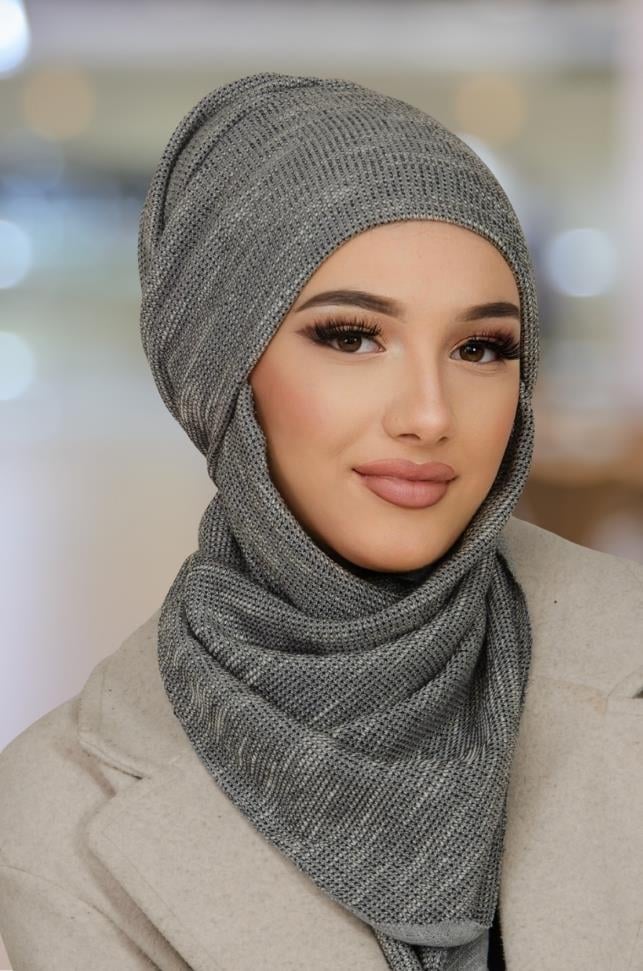 Gri Desen Kelebek Bone Şal