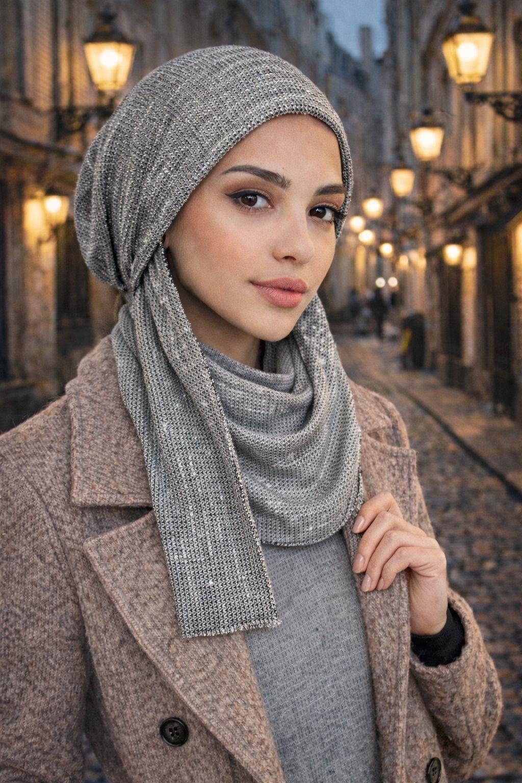 Gri Desen Kelebek Bone Şal