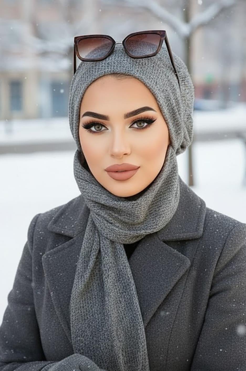 Gri Fitilli İnce Triko Tesettür Bere