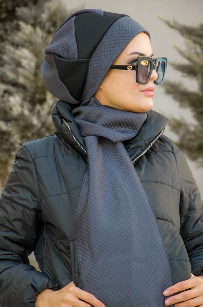 Gri Fiyonklu Tesettür Bere