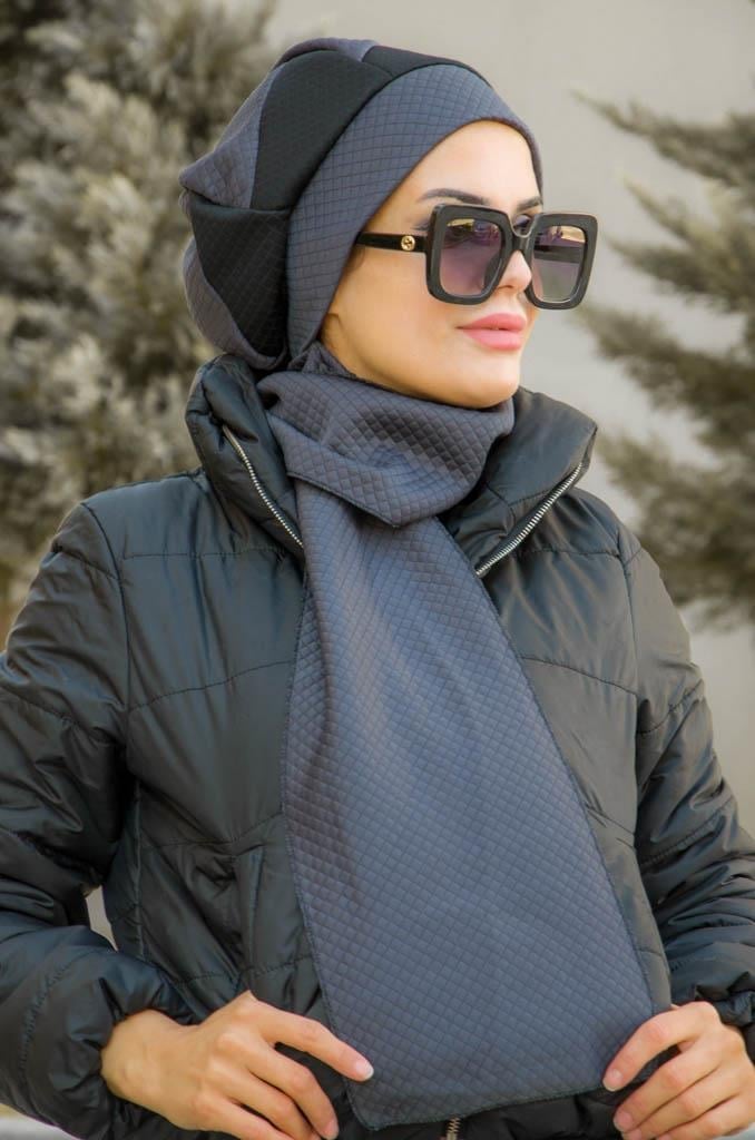 Gri Fiyonklu Tesettür Bere