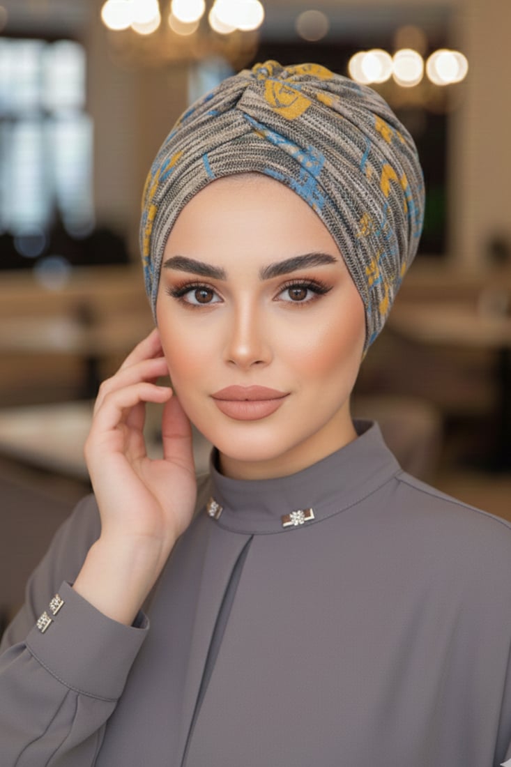 Gri Hardal Desen Burgu Detaylı Bone