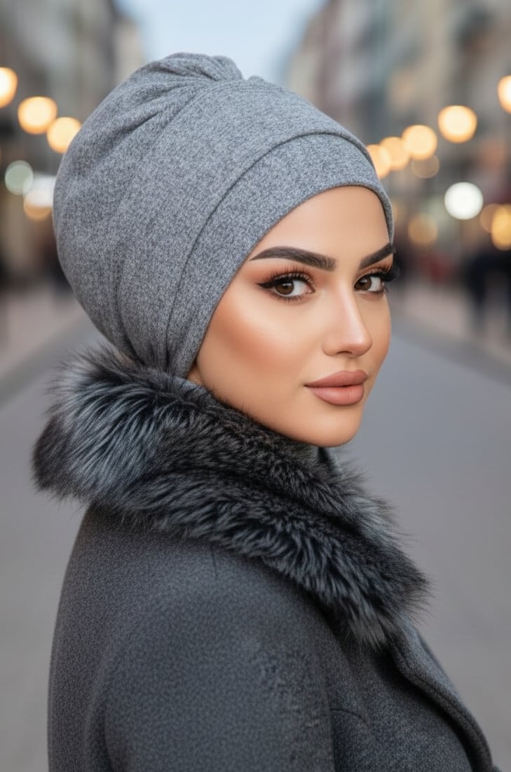 Gri Hazır Atkılı Tesettür Bone