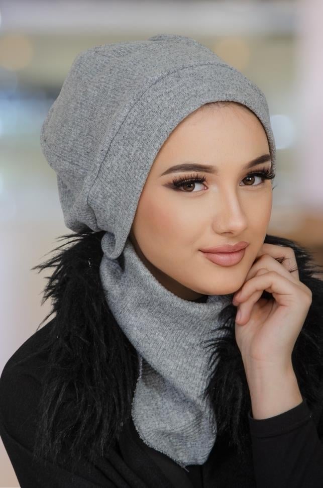 Gri Hazır Tesettür Bere Etol Takım