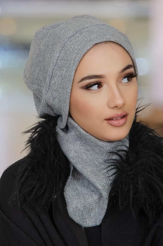 Gri Hazır Tesettür Bere Etol Takım