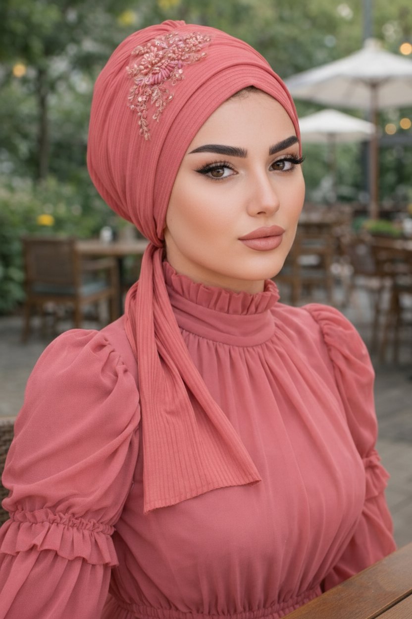 Gülkurusu Nakışlı Atkılı Bone