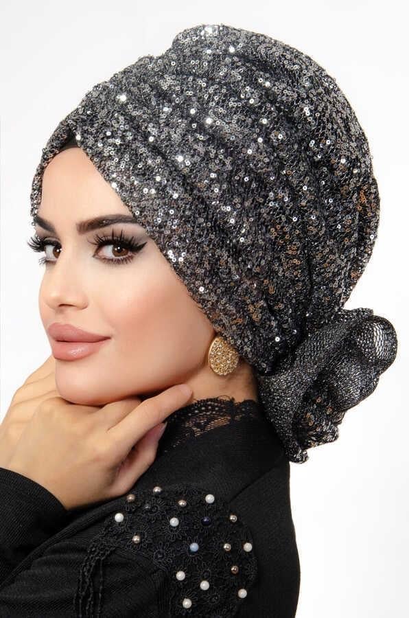 Gümüş Payet Abiye Tokalı Bone