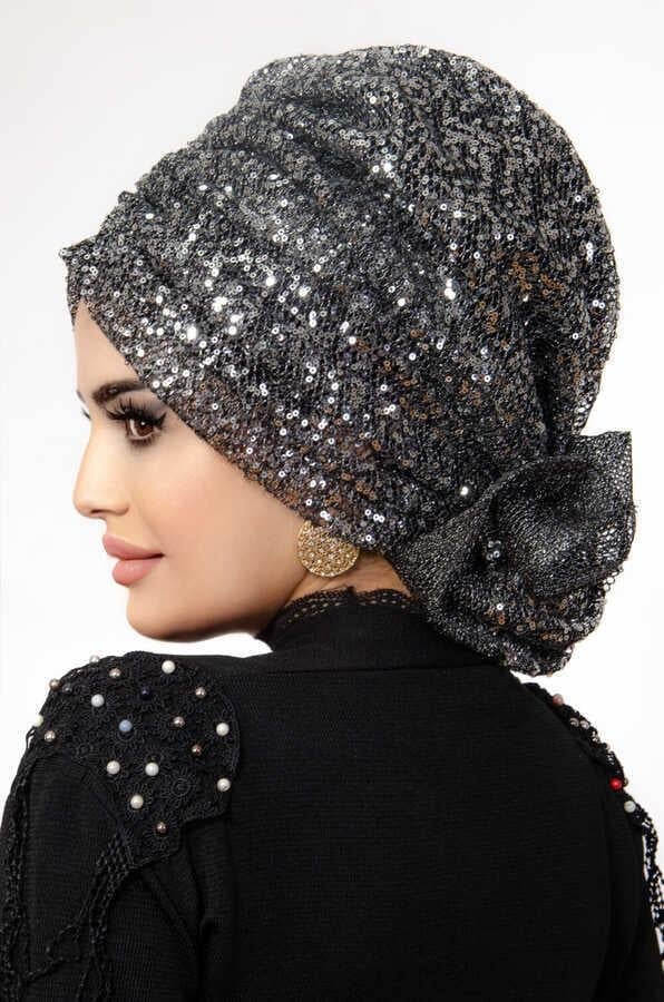 Gümüş Payet Abiye Tokalı Bone