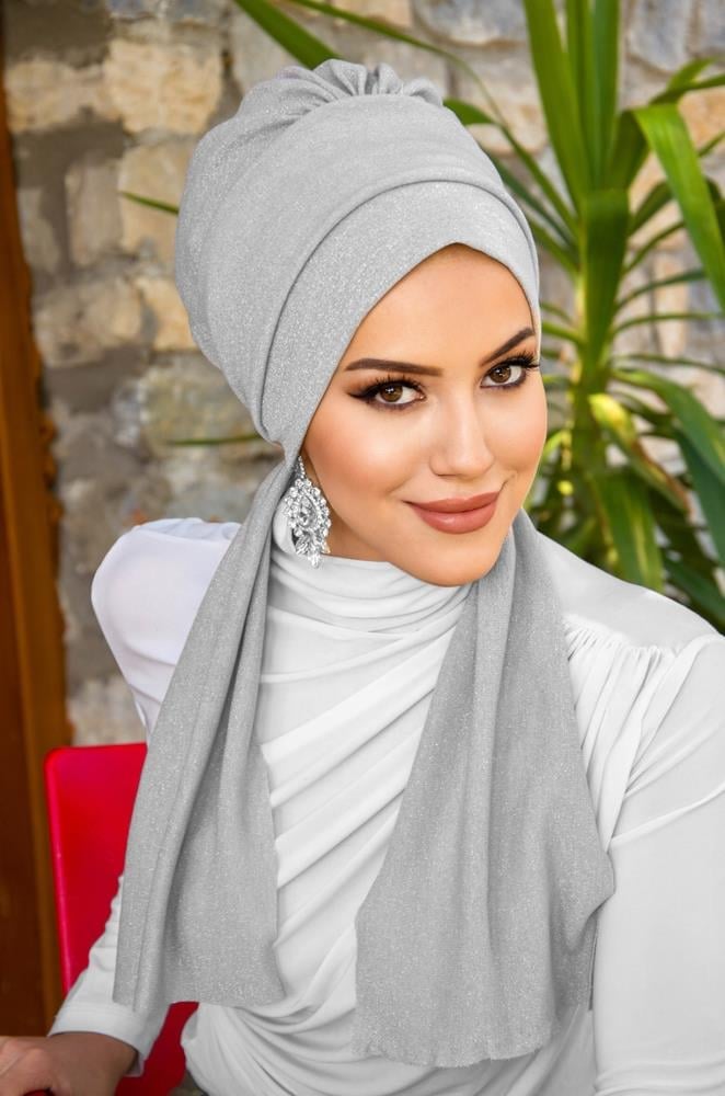 Gümüş Simli Atkılı Tesettür Bone