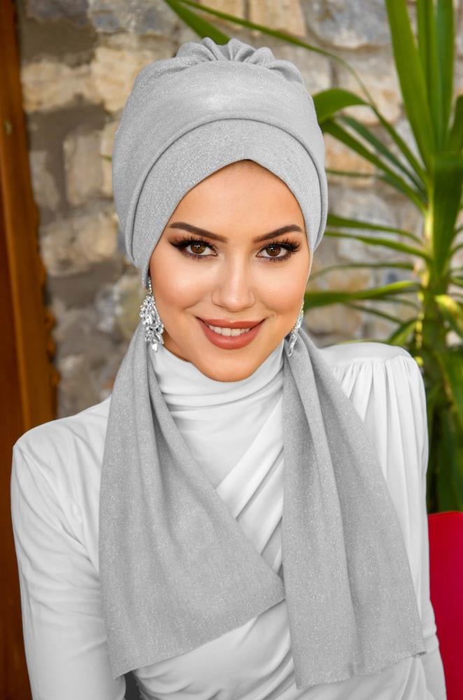 Gümüş Simli Atkılı Tesettür Bone