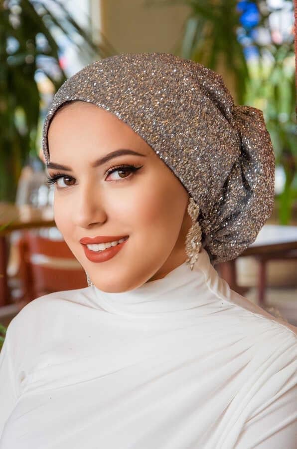 Gümüş Simli Çağla Abiye Hazır Türban