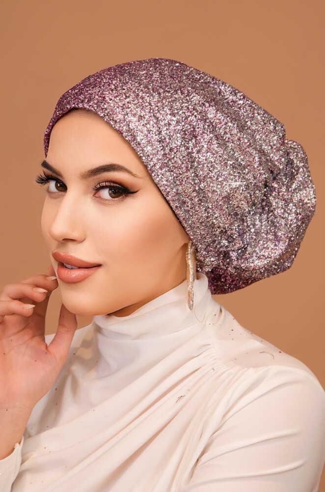 Gümüş Vişne Simli Çağla Abiye Hazır Türban Bone