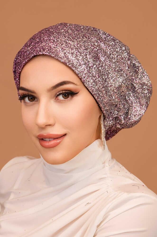 Gümüş Vişne Simli Çağla Abiye Hazır Türban Bone