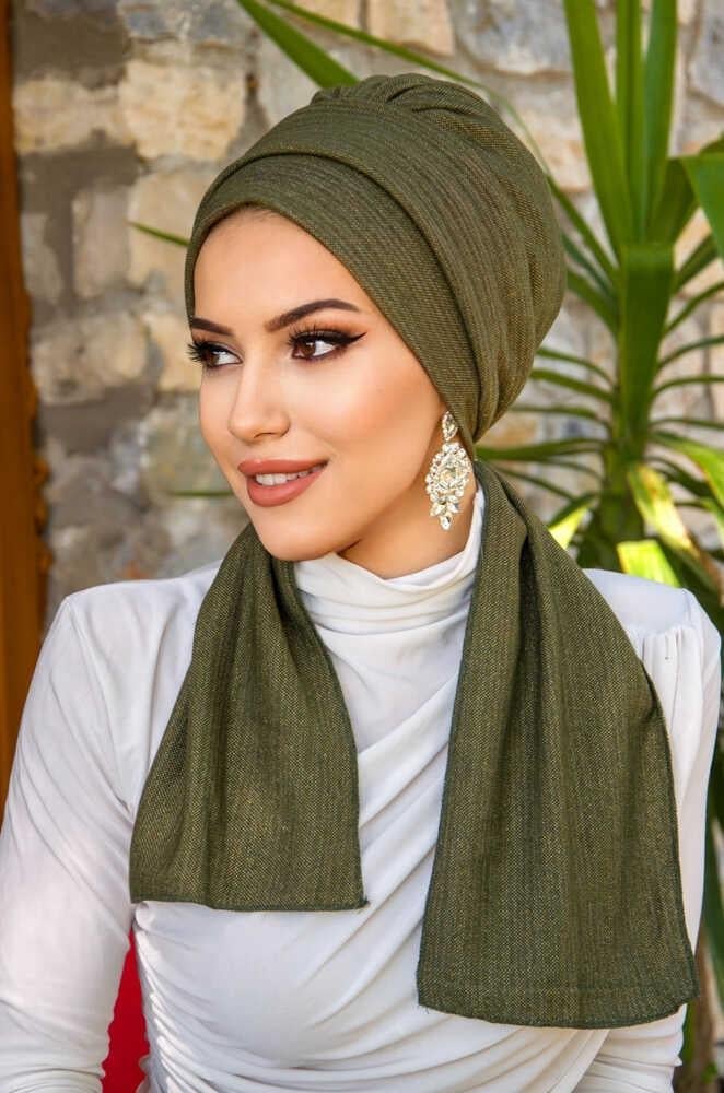 Haki Işıltılı Atkılı Bone