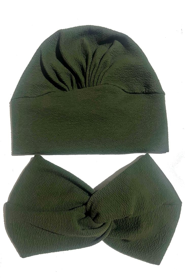 Haki Işıltılı Burgu Detaylı Bone