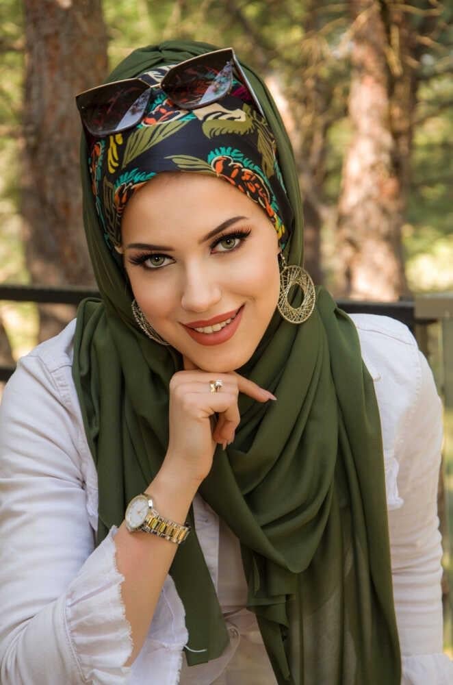 Haki Siyah Yaprak Desen Bone Hazır Şal