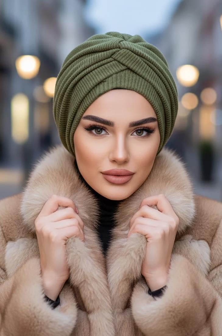 Haki Triko Burgu Detaylı Bone