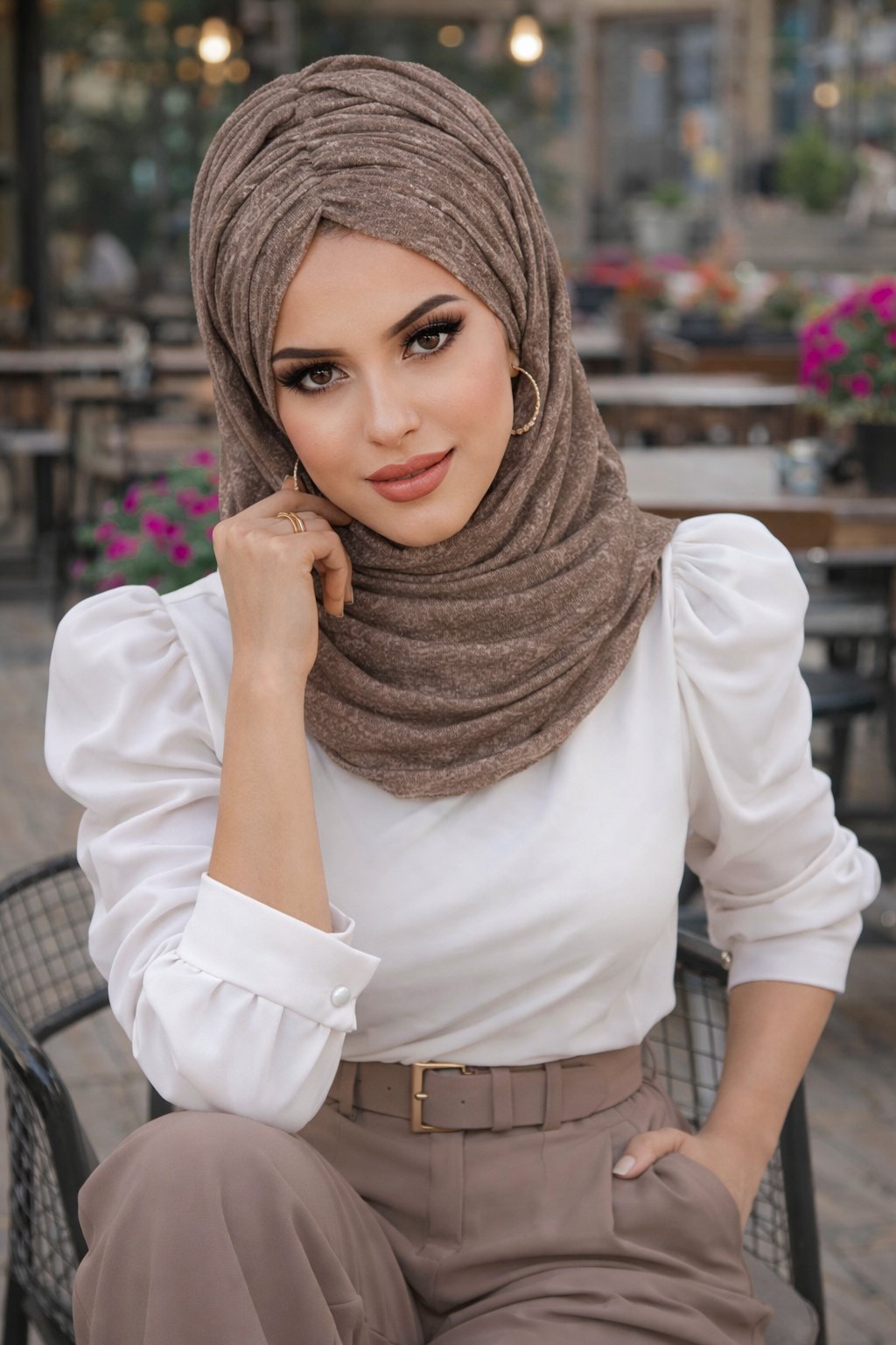 Haki Vizon Retro Desen Hazır Şal