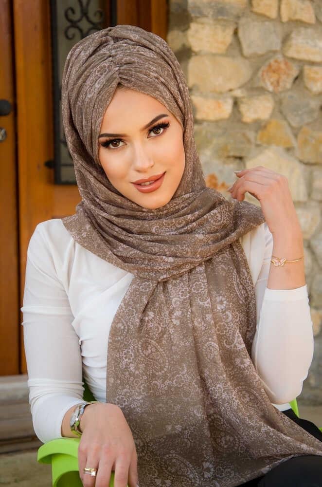 Haki Vizon Retro Desen Hazır Şal