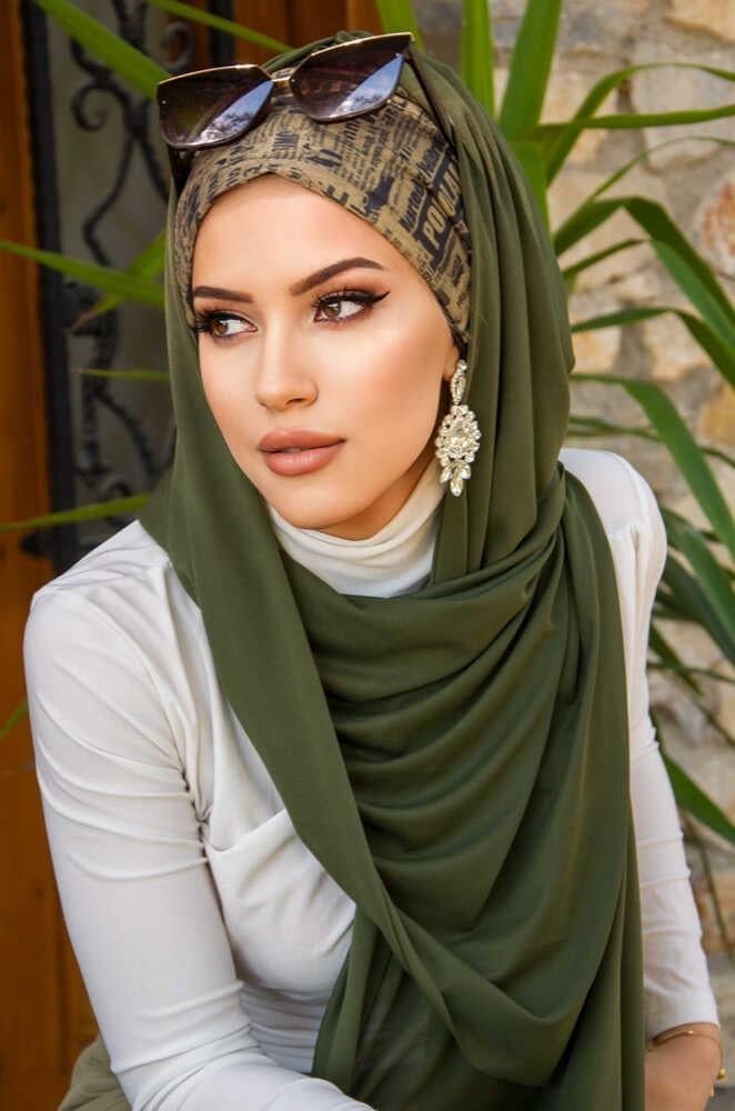 Haki Yazı Desenli Bone Hazır Şal