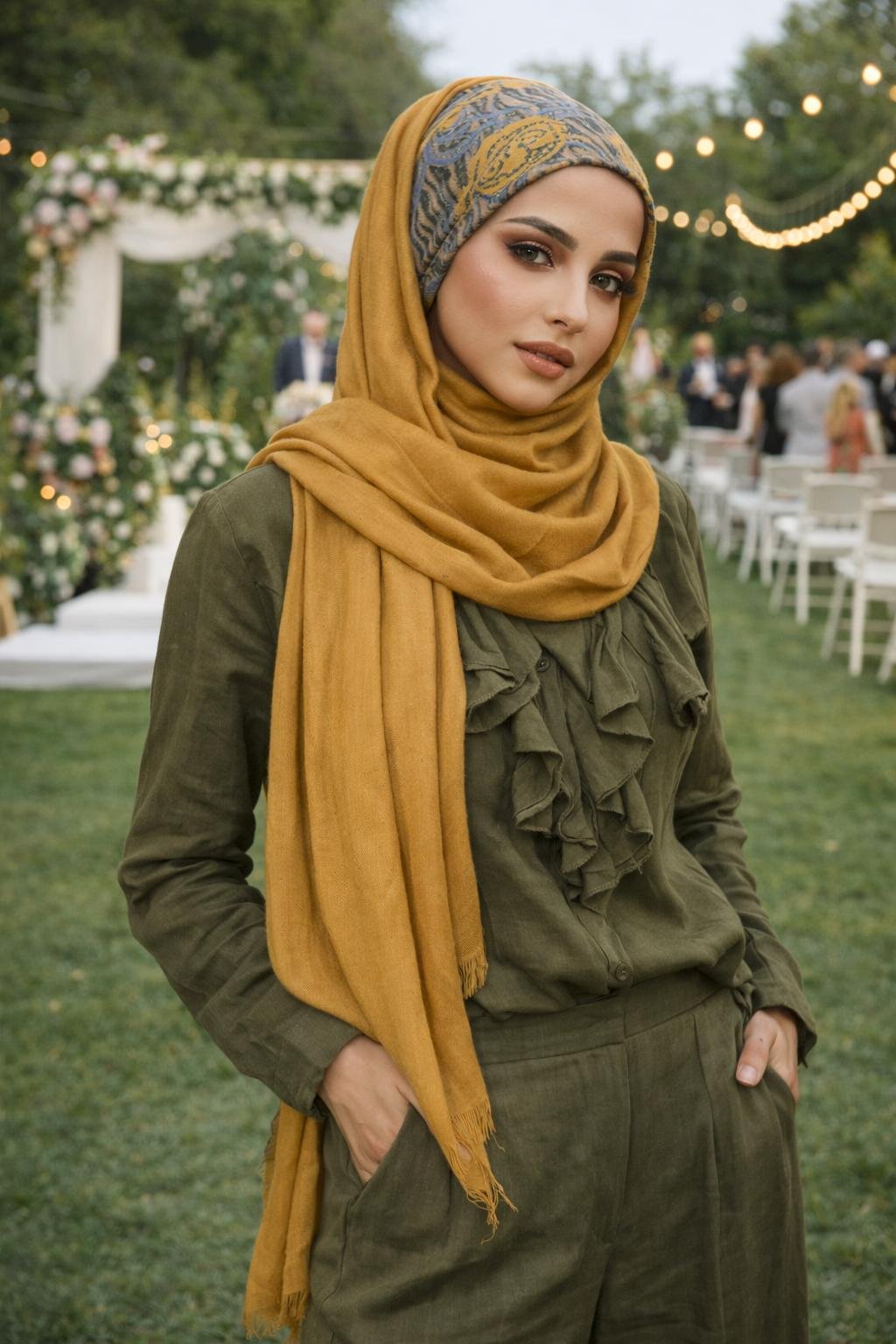 Hardal Desenli Hazır Bandana Şal