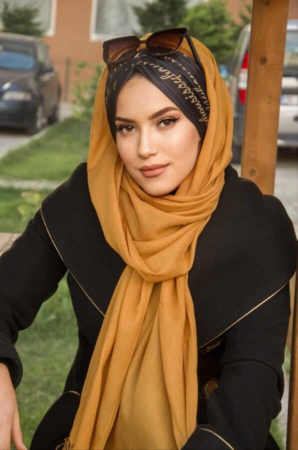 Hardal Siyah Yazı Desen Hazır Şal