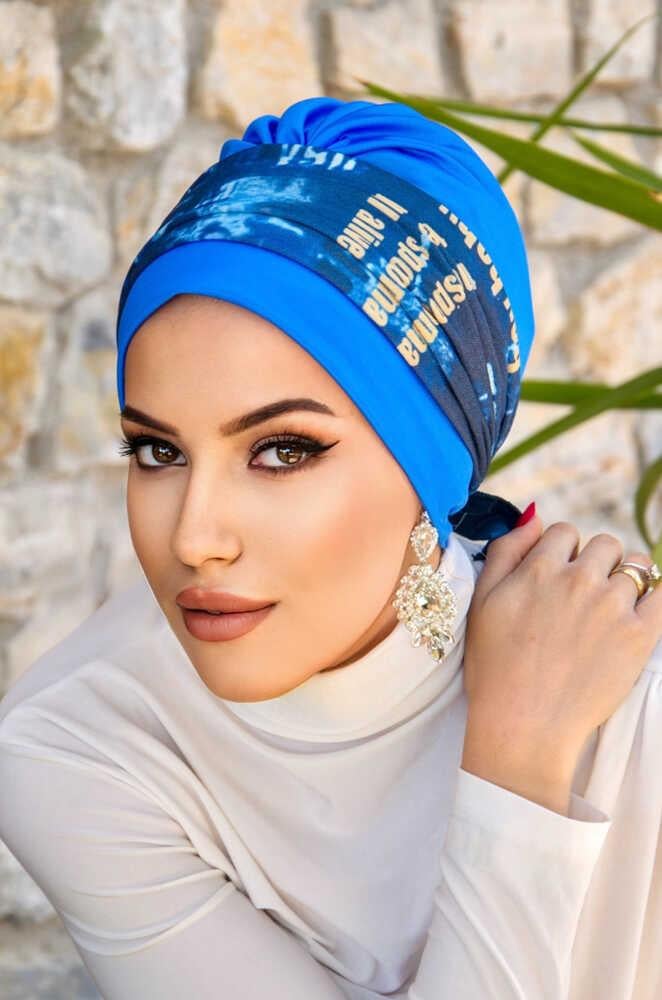 İndigo Mavi Puan Desen Bantlı Bone