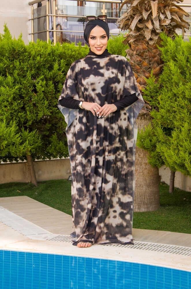 Kahve Batik Desenli Tesettür Pareo