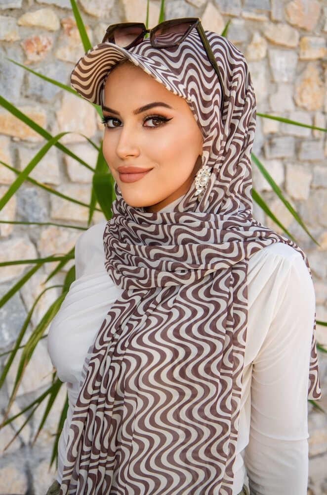 Kahve Helezon Desen Kepli Bandana Şapka Şal