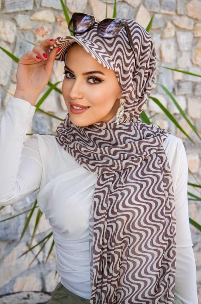 Kahve Helezon Desen Kepli Bandana Şapka Şal