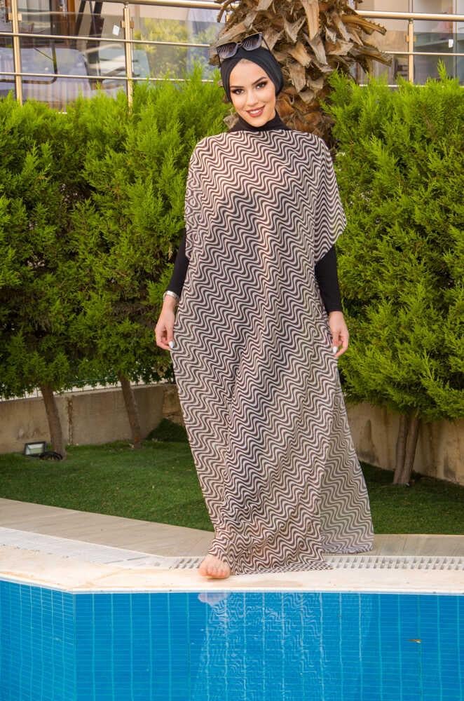 Kahve Helezon Desenli Tesettür Pareo