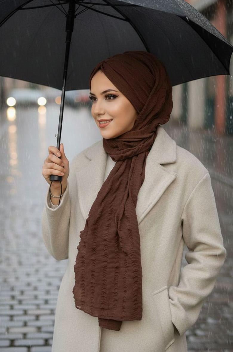 Kahve Kelebek Model Büzgülü Bone Şal