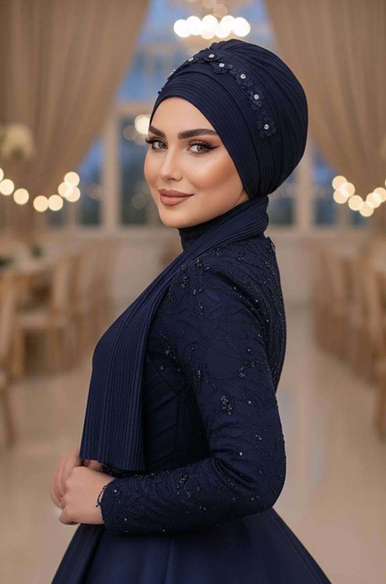 Kahve Simli Piliseli Abiye Atkılı Bone