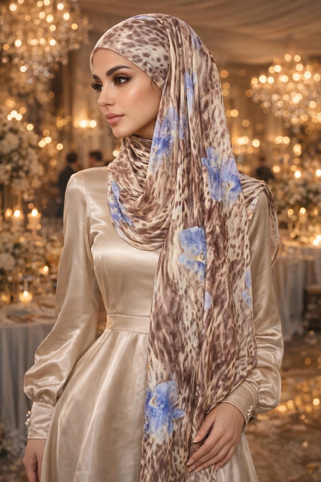 Karamel Çiçekli Bandana Hazır Şal