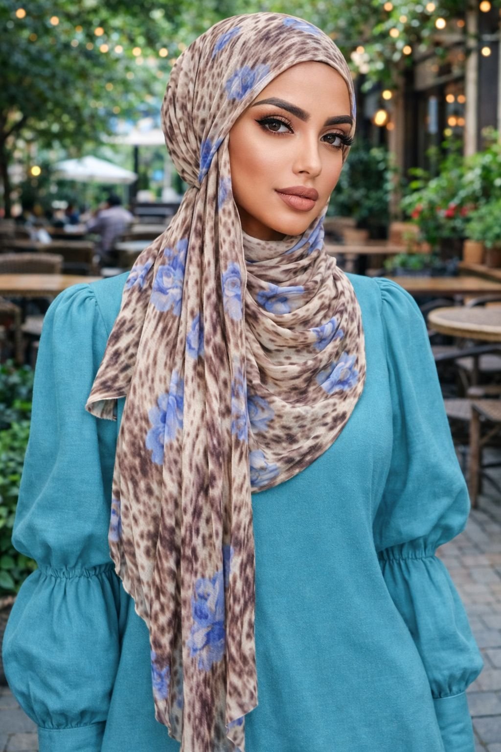 Karamel Çiçekli Bandana Hazır Şal