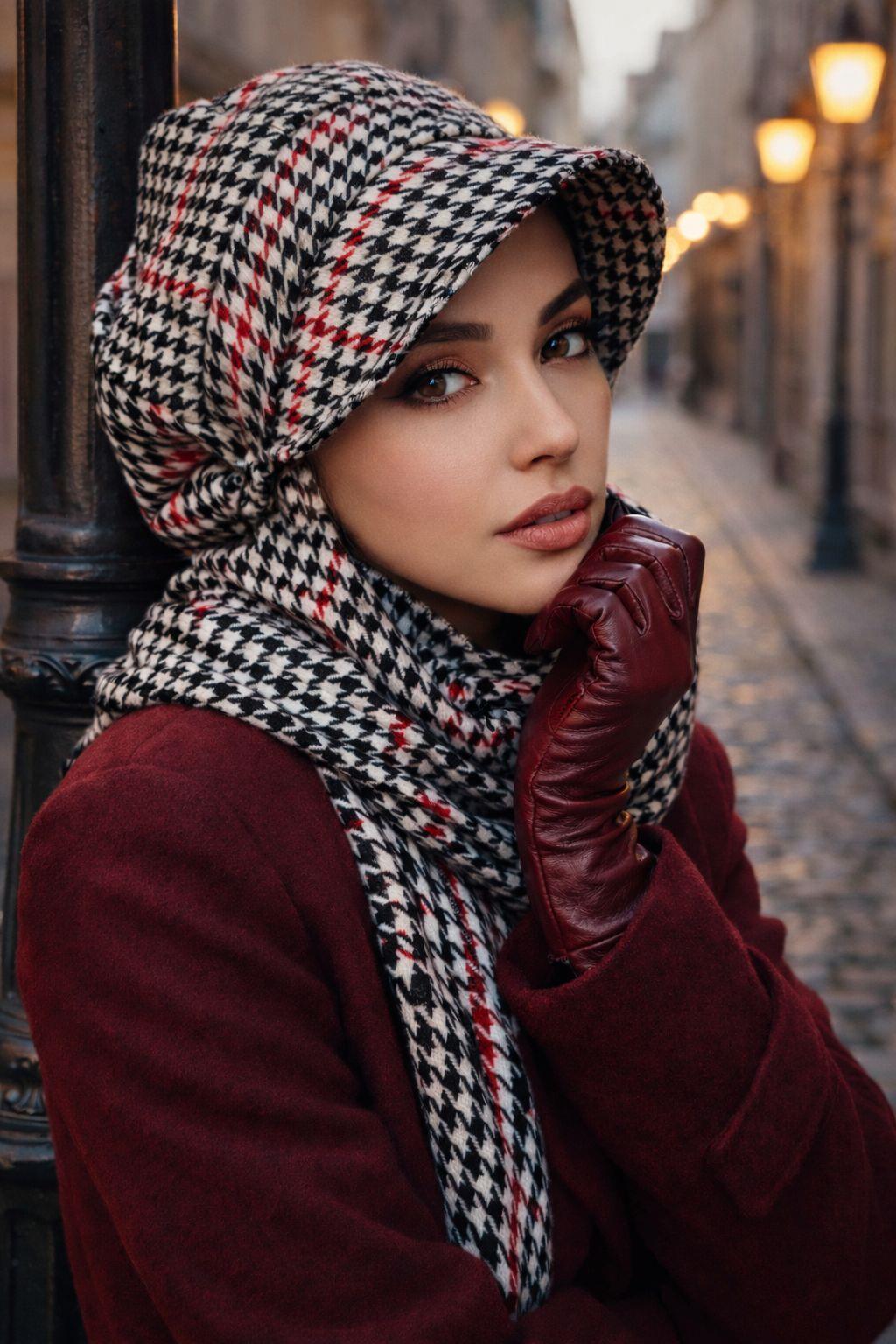 Kazayağı Kırmızı Siyah Atkılı Tesettür Şapka