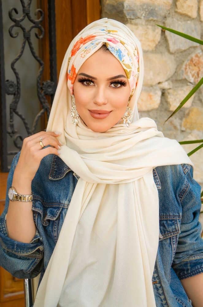 Kemik Çiçek Desenli Hazır Şal