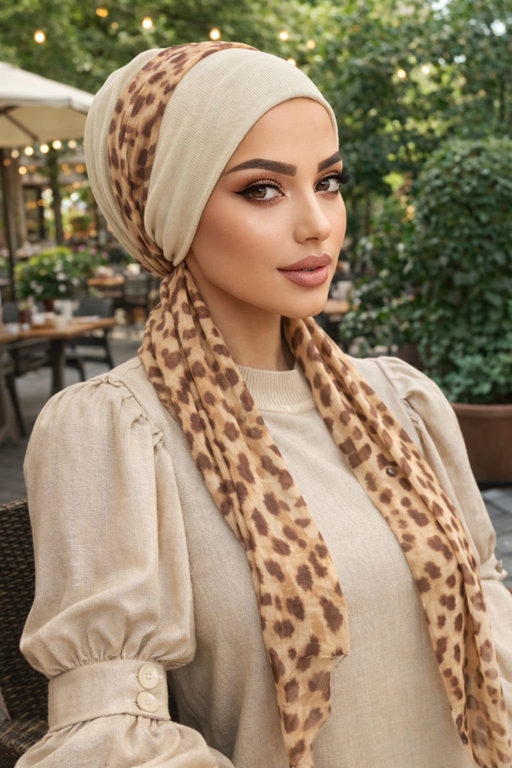 Kemik Leopar Desen Fularlı Bone
